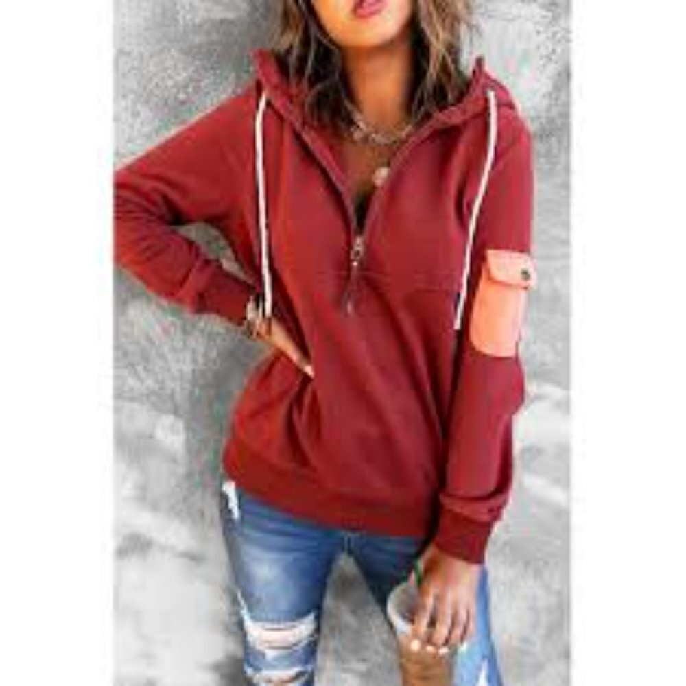 Quarter‎ Zip Pullover Hoodie NWT In Red